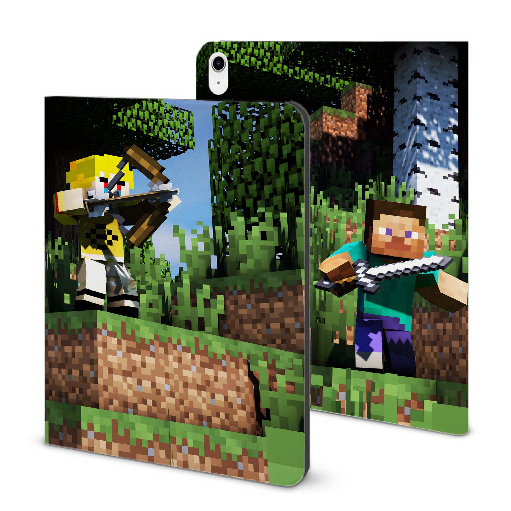 （画像用） マインクラフト ブロックの世界 Minecraft MC Block world IPad ケース ブック型 PUレザー TPU 耐衝撃 軽量 薄型 ペン収納なし 全面保護 IPad 各モデル対応